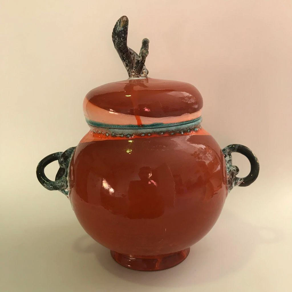 Orange and Green Lidded Ceramic