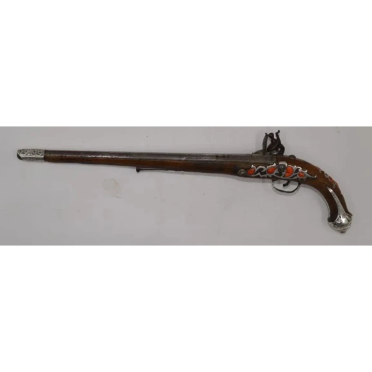 WOODEN PISTOL, WITH SILVER INLAYS, ALGERIA, 19TH CENTURY