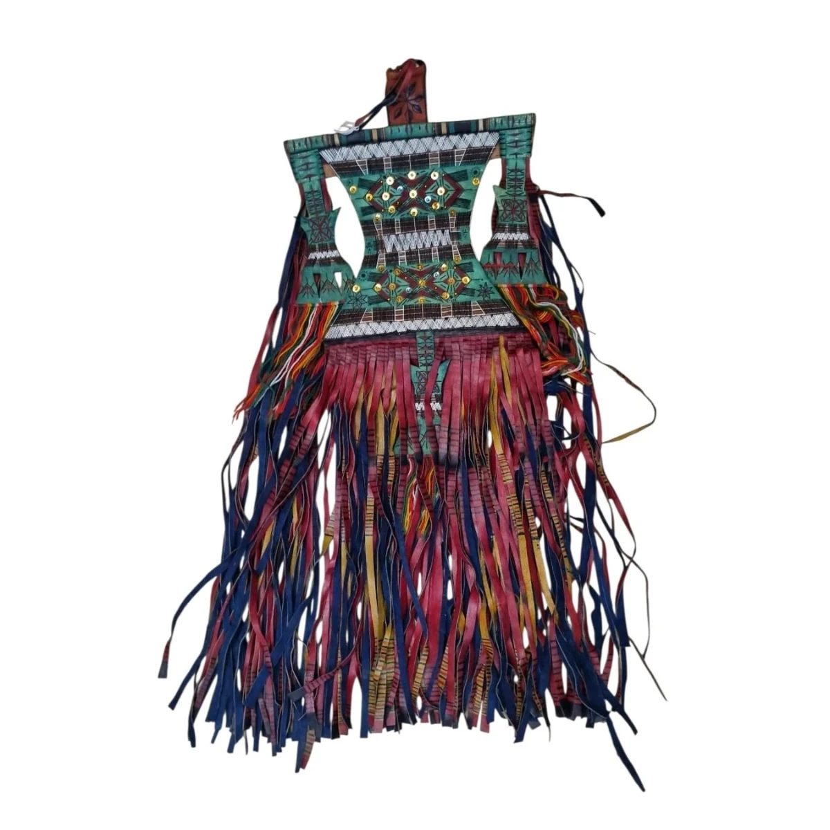 Polychrome leather talismanic hanging tassel