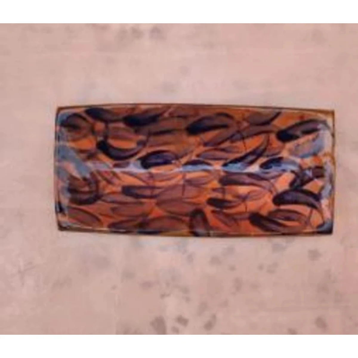 pink and black lusterware rectangular dish