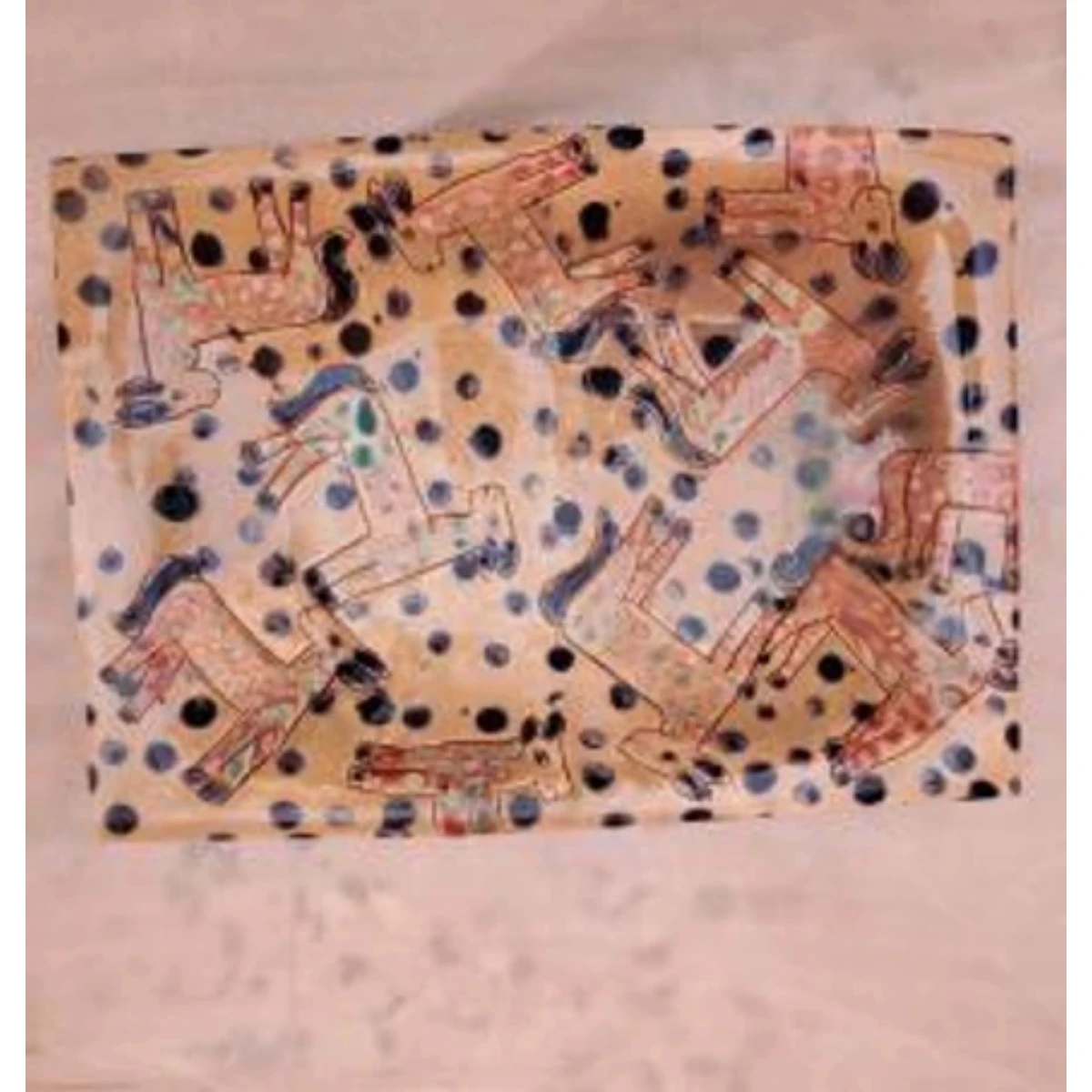 beige, black and green lusterware rectangular dish