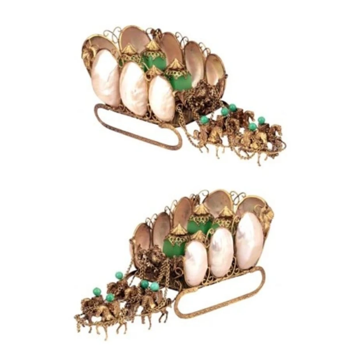 Pair of Mother-of-Pearl and Pomponne Carriage Perfume Holders