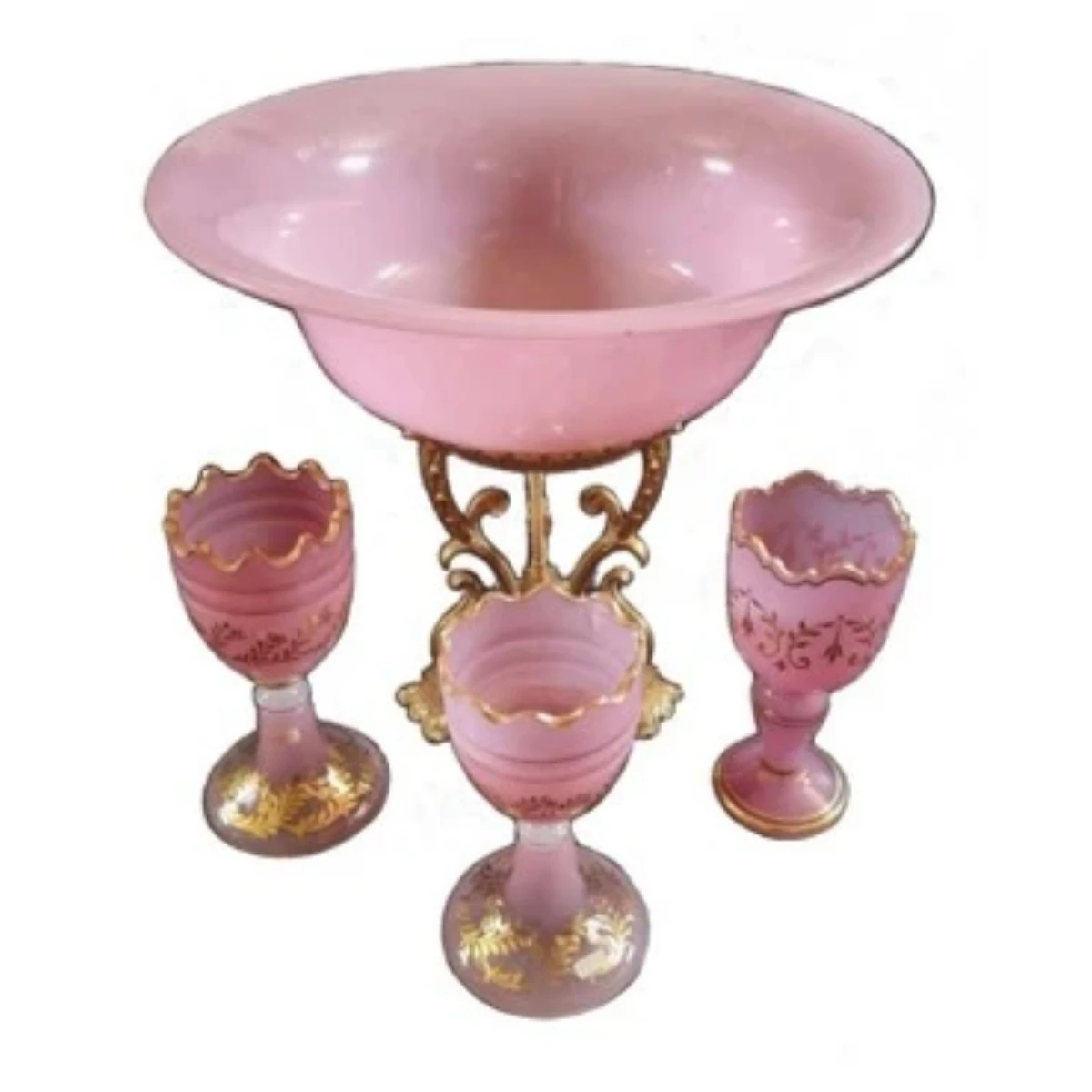 Set of Pink Opaline Glass Bowl and Goblets