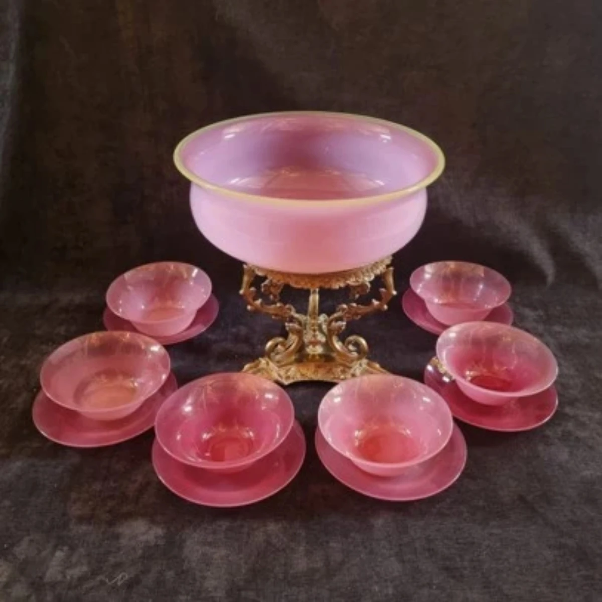 Set of Pink Opaline Dessert Service