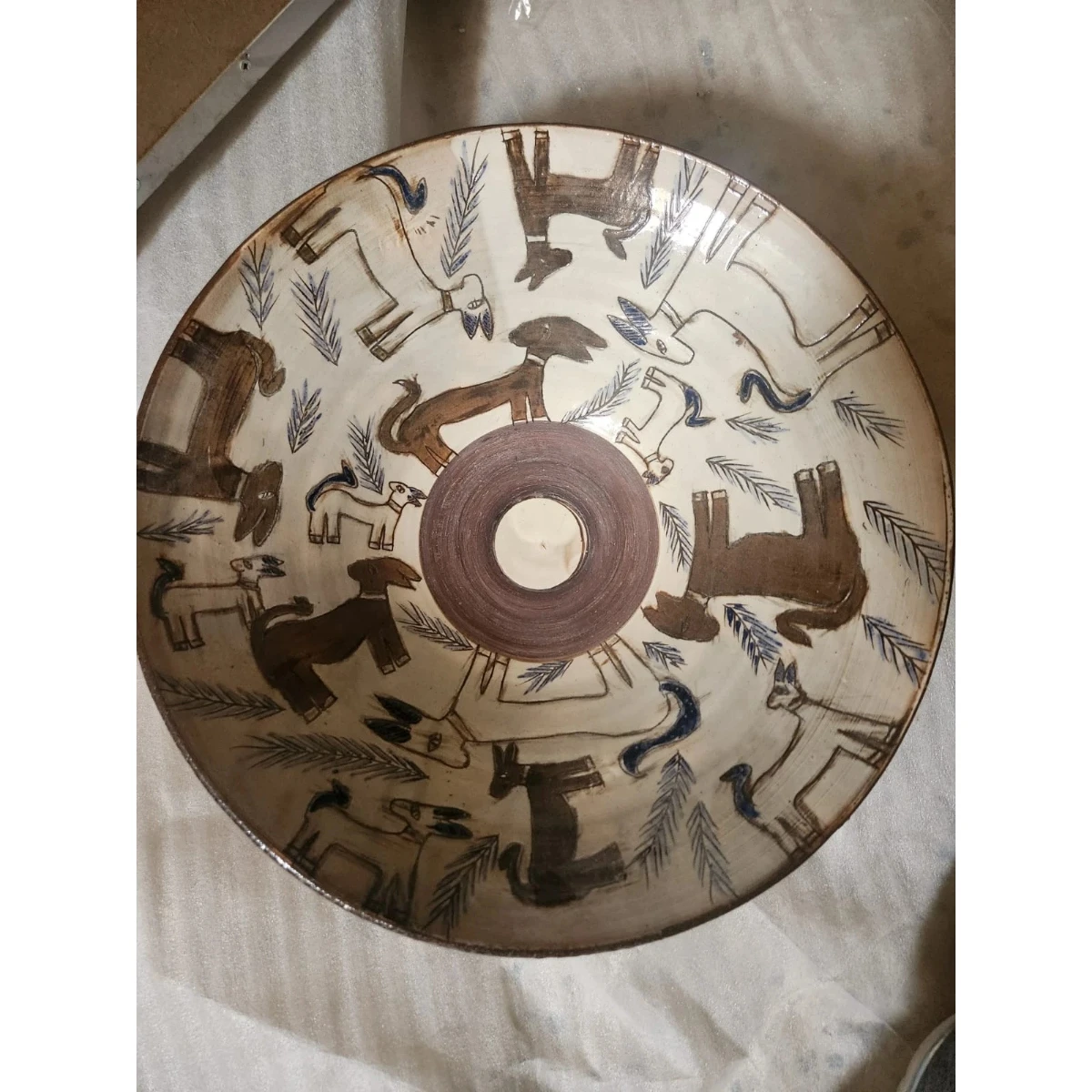 Beige and brown ceramic plate