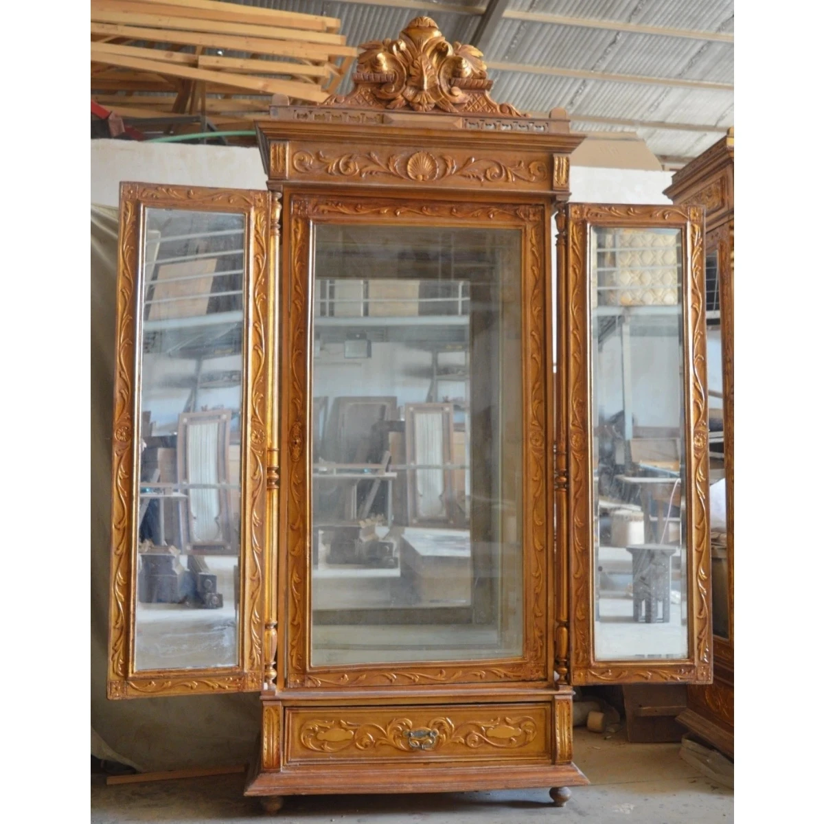 2 Similar French Louis XV Revival Gilt wood Display Cabinet
