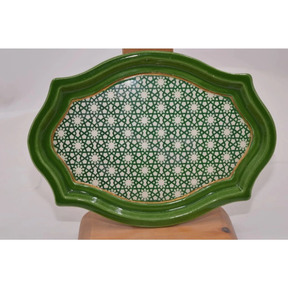 Ceramic Green Ovalish exagonal Tray