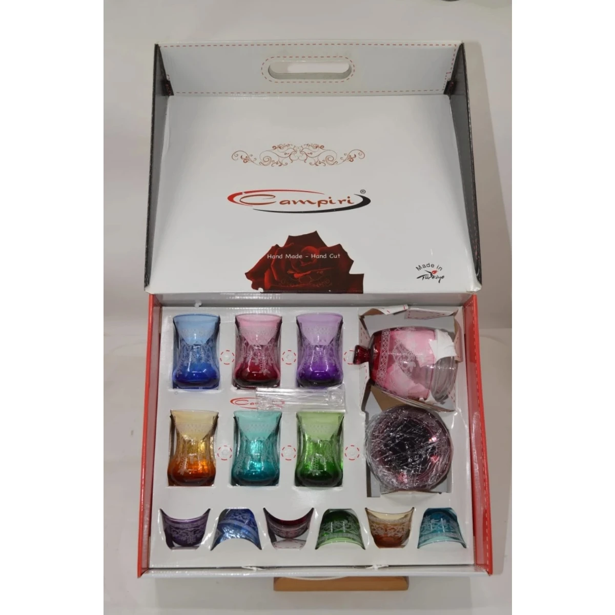 6 people Turkish tea and coffee set with sugar can